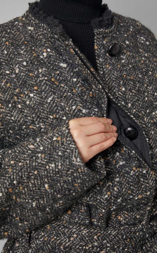 ベル卜付ネップノーカラーコート