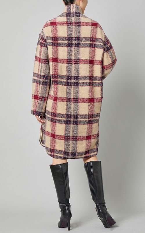 ウールシャギーチェックミディコート