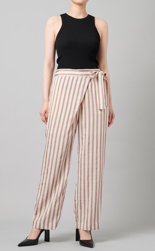 ウエストリボンストライプパンツ