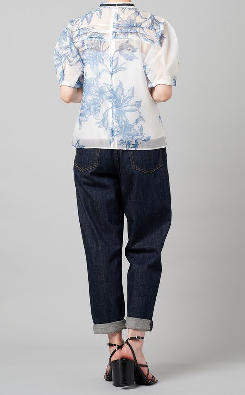 リボン付ボタニカルプリントブラウス