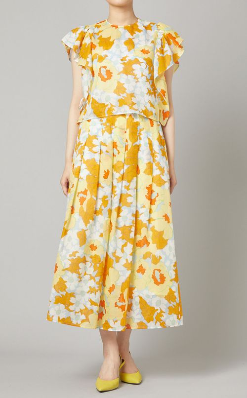 フリルスリーブプリントブラウス