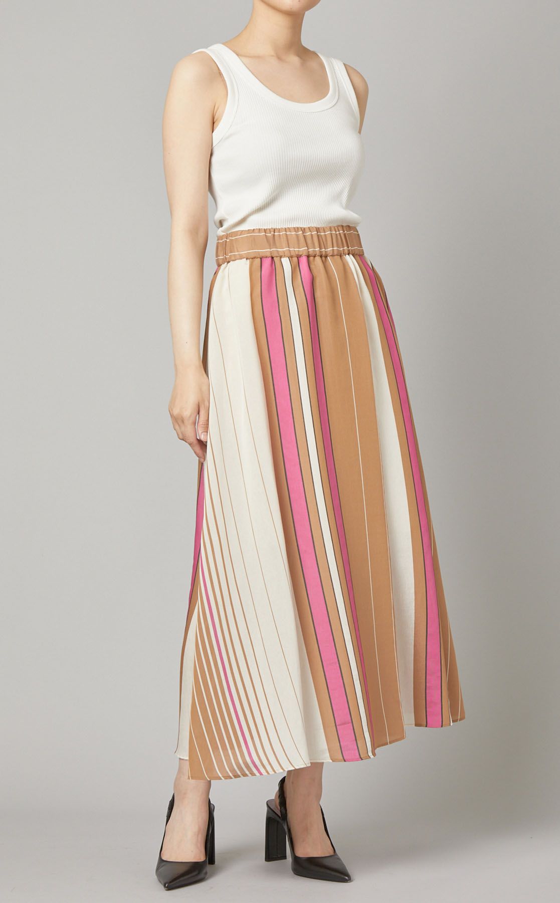 アドーア　マルチストライププリーツスカート　ロングスカート マキシ丈 アドーア マルチストライププリーツスカート ロングスカート