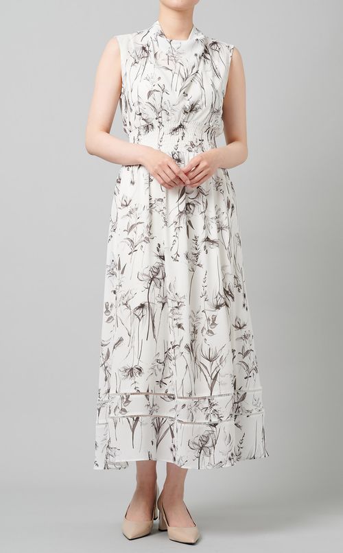 ウエストシャーリングプリントワンピース