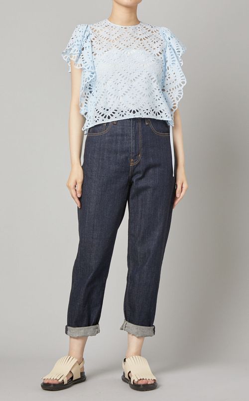 フリルスリーブレースブラウス