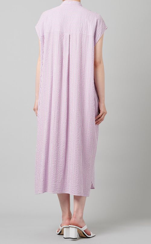 スタンドカラーストライプワンピース