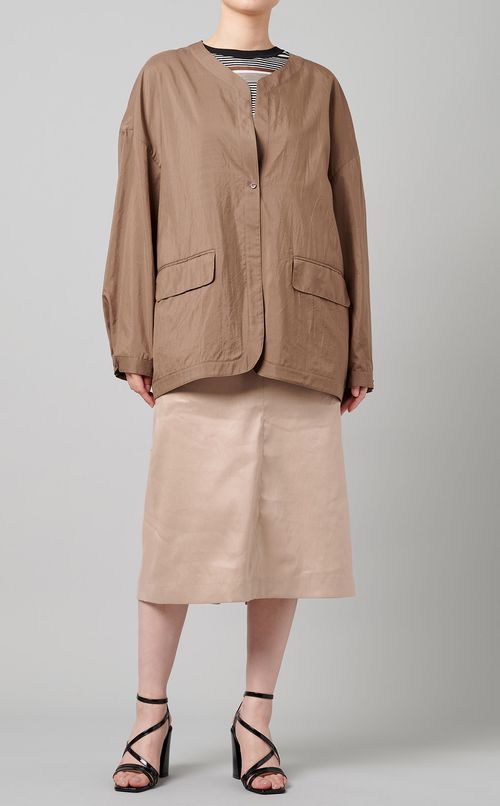 コットン混ノーカラージャケット