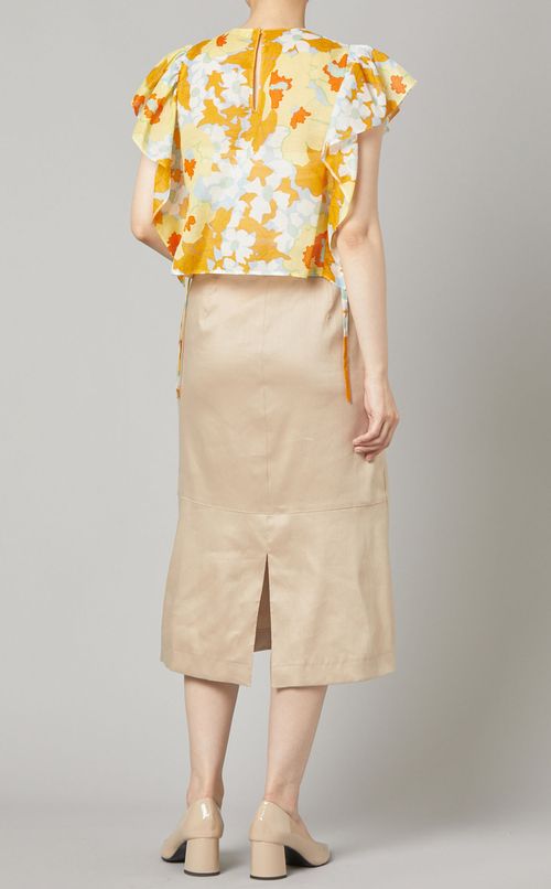 フリルスリーブプリントブラウス