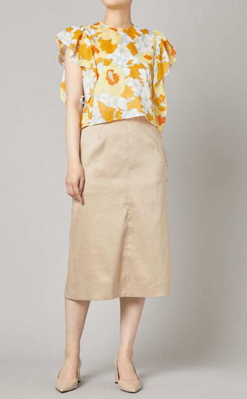 フリルスリーブプリントブラウス