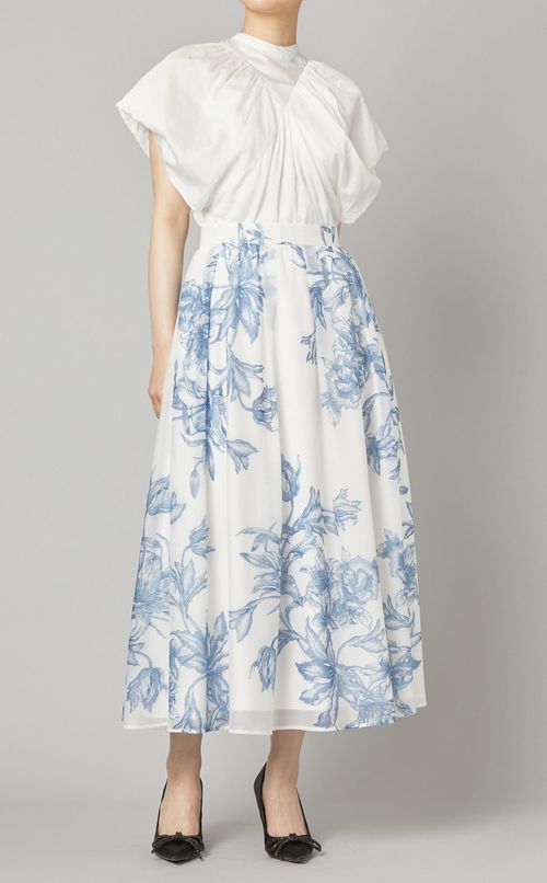 ボタニカルプリントフレアスカート