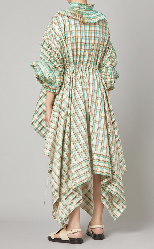 チェックレイヤードボリュームドレス