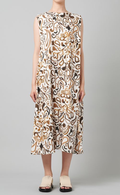 リネン混ペイズリータックワンピース