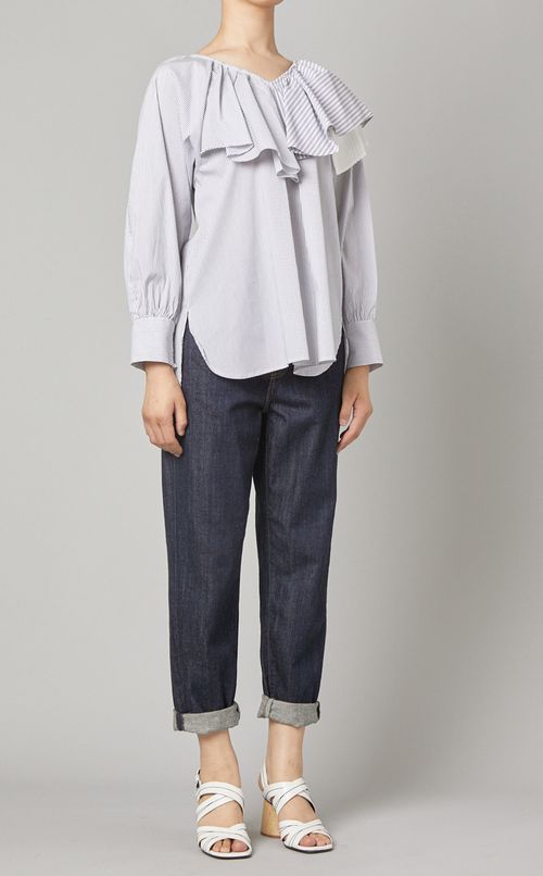 アシメフレアプリーツブラウス