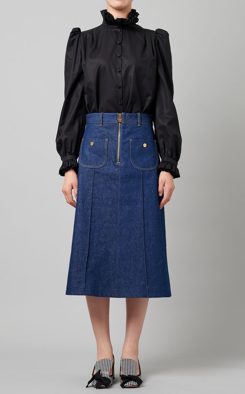 ギャザーハイネックコットンシャツ