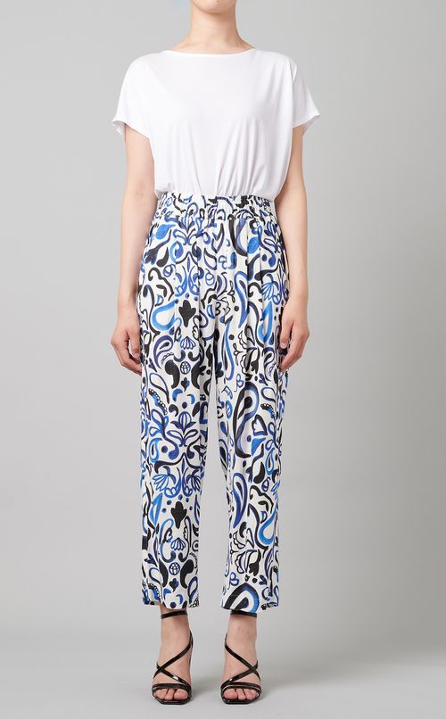 リネン混ペイズリーイージーパンツ