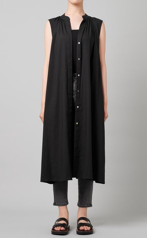 リネン混ノースリーブフレアワンピース