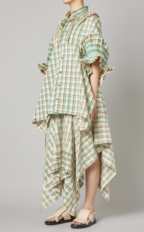 チェックレイヤードボリュームドレス