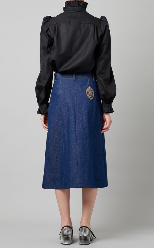 ギャザーハイネックコットンシャツ