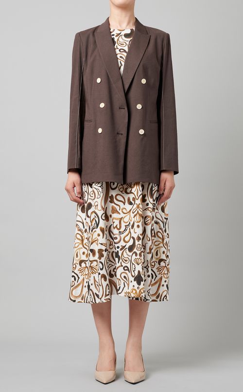 リネン混ペイズリータックワンピース