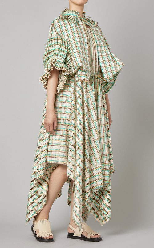 チェックレイヤードボリュームドレス