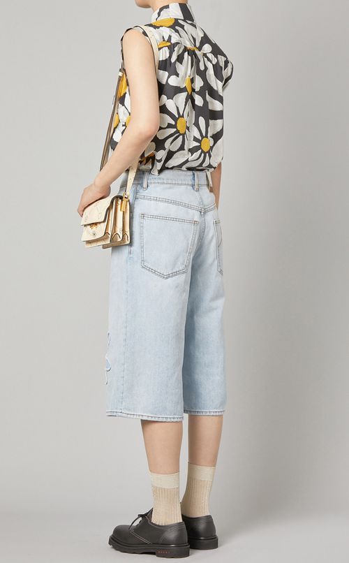 フラワークロップドデニムパンツ