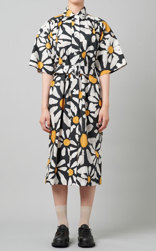 フラワープリントシャツワンピース