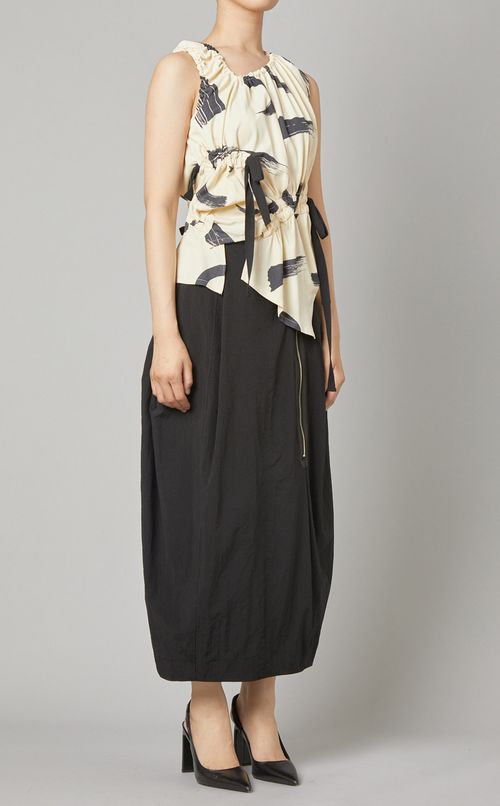 リネン混ギャザーブラウス