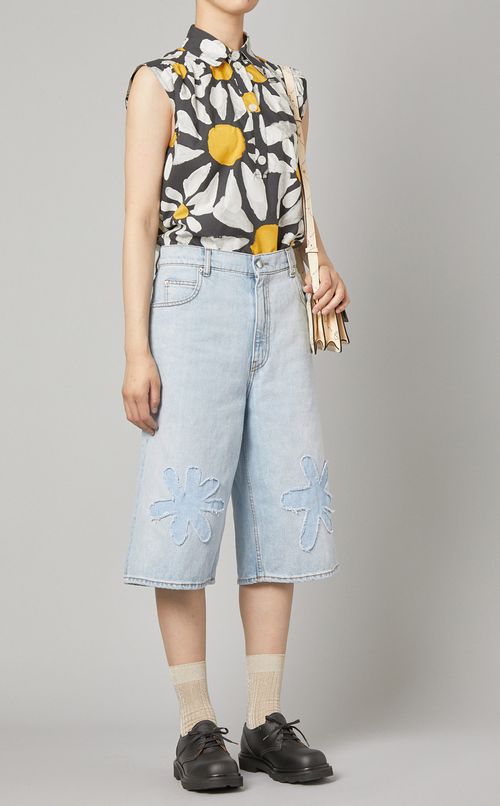 フラワークロップドデニムパンツ