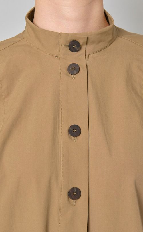 コットンスタンドカラーギャザーワンピース