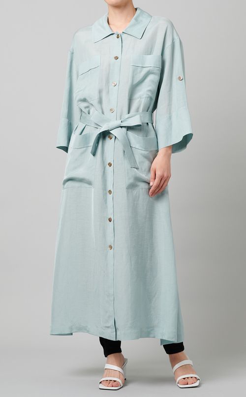 ショールカラーボリュームロングシャツ