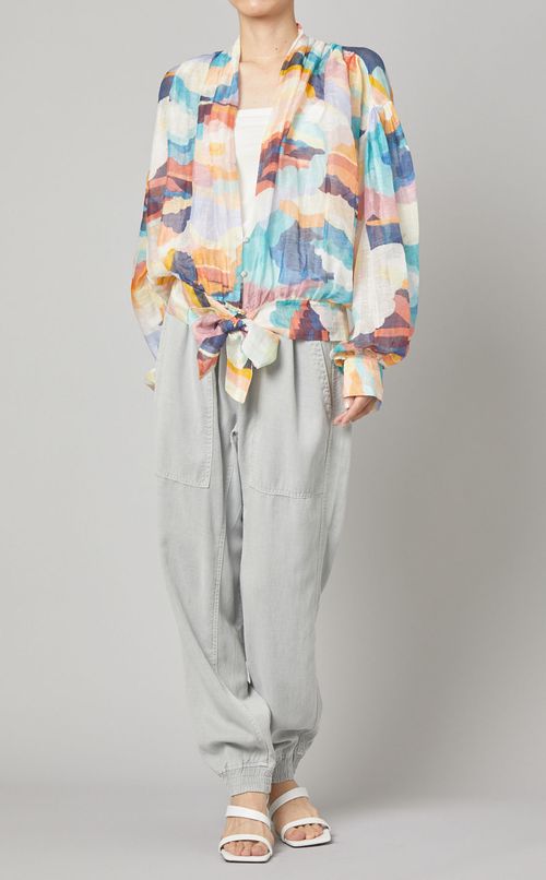 コットンリネンプリントブラウス