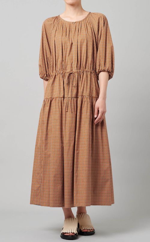 チェックプリントパフスリーブワンピース