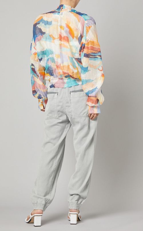 コットンリネンプリントブラウス