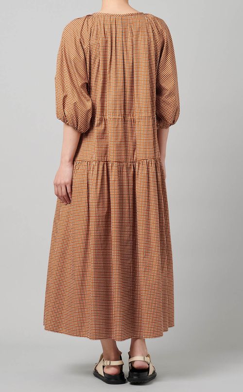 チェックプリントパフスリーブワンピース