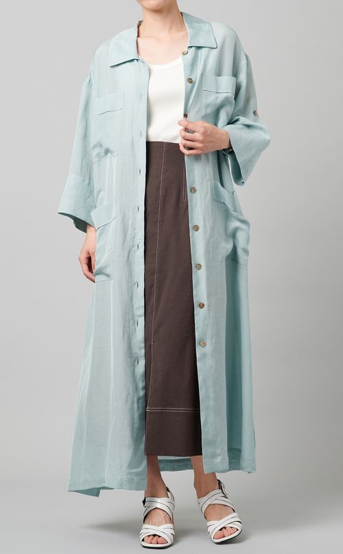 ショールカラーボリュームロングシャツ