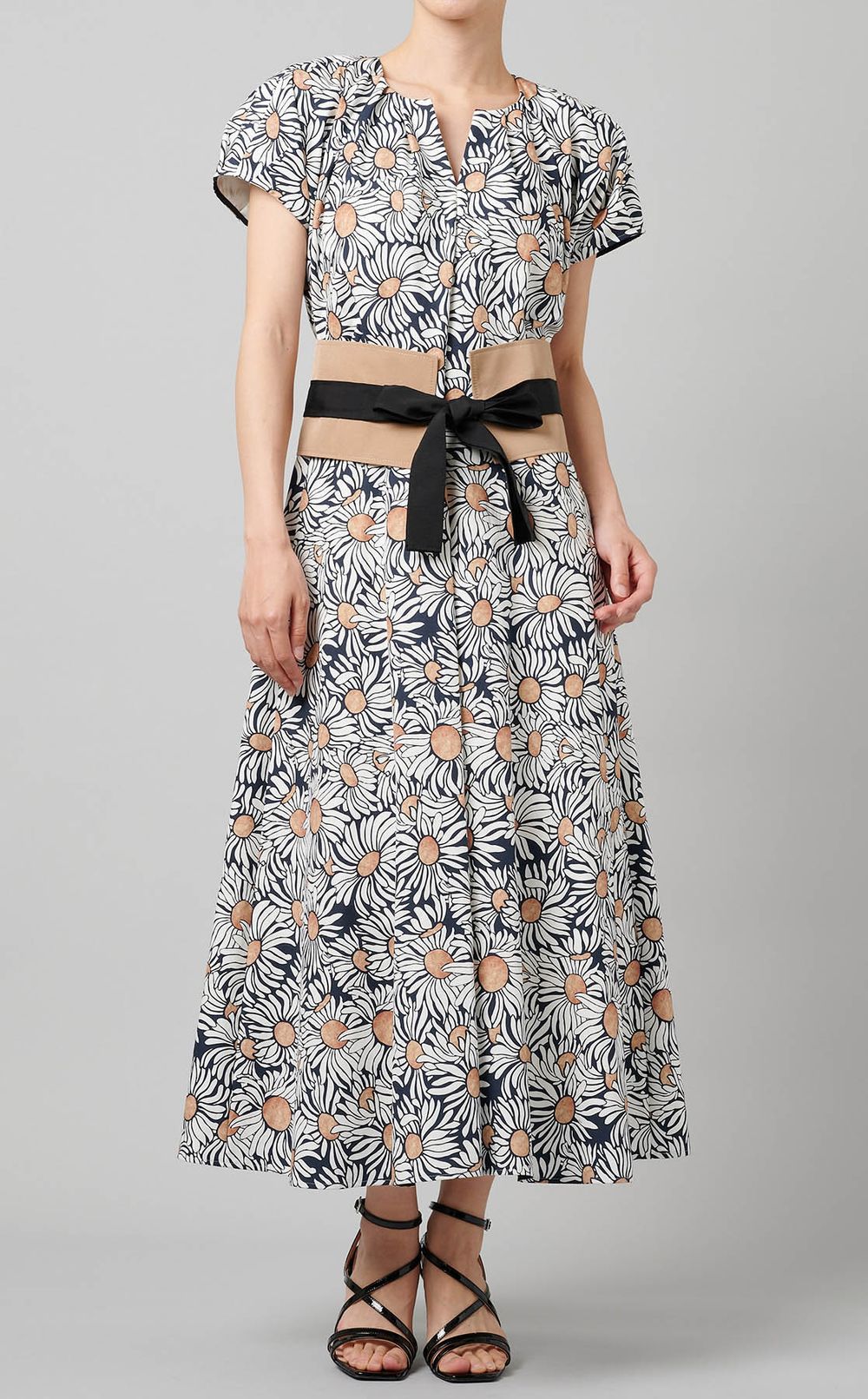 ベルト付フラワープリントワンピース