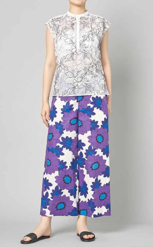 ツートーンフラワーギャザーブラウス