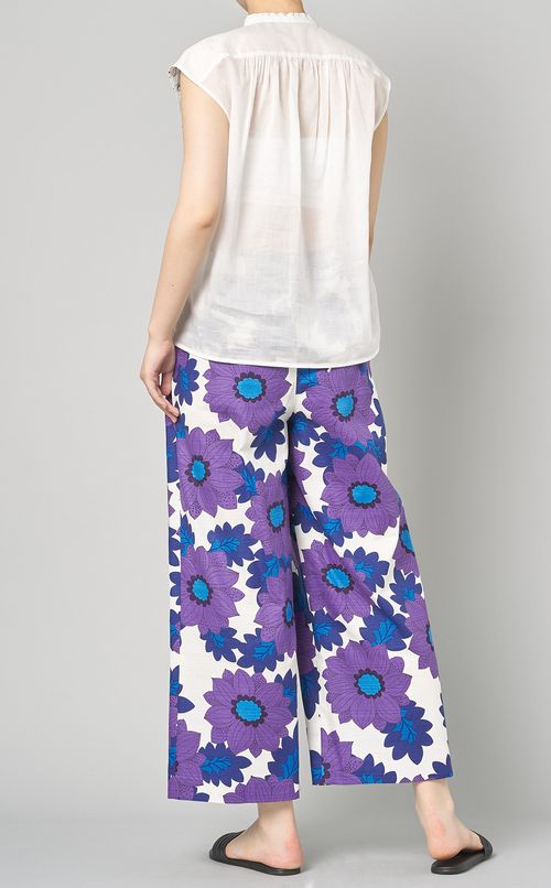 ツートーンフラワーギャザーブラウス