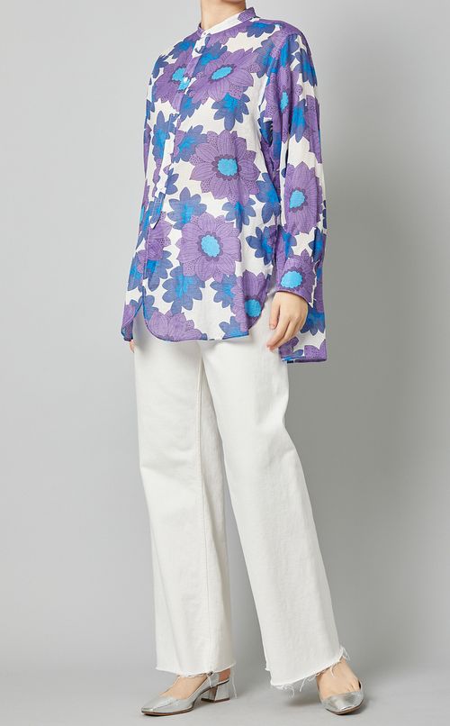 ビッグフラワーバンドカラーシャツ