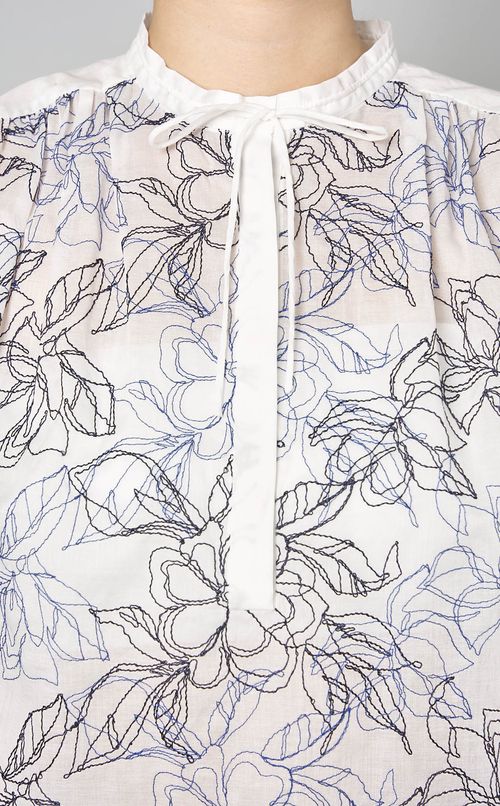 ツートーンフラワーギャザーブラウス