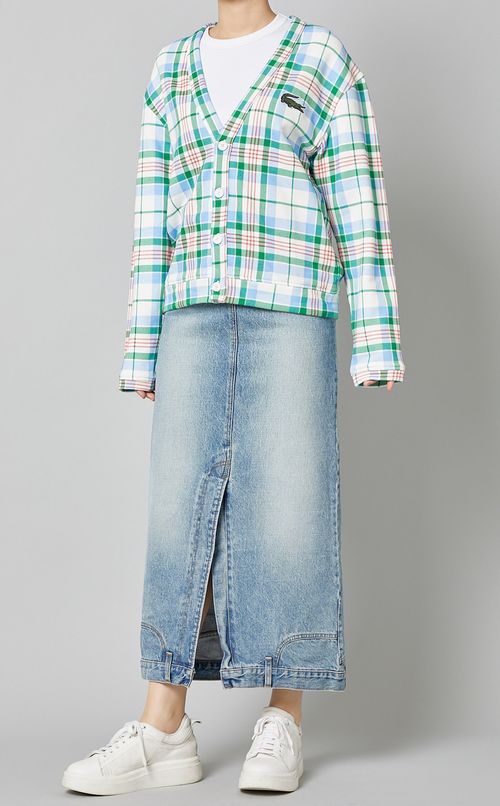 チェックプリントVネックカーディガン