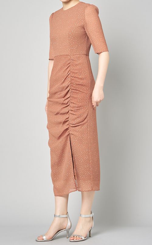 ラメドビーギャザースリットワンピース