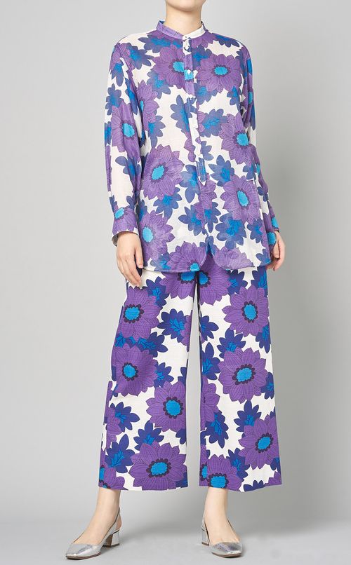 ビッグフラワーバンドカラーシャツ