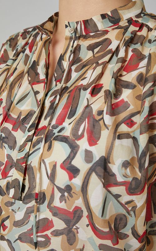 プリントギャザーボウタイブラウス