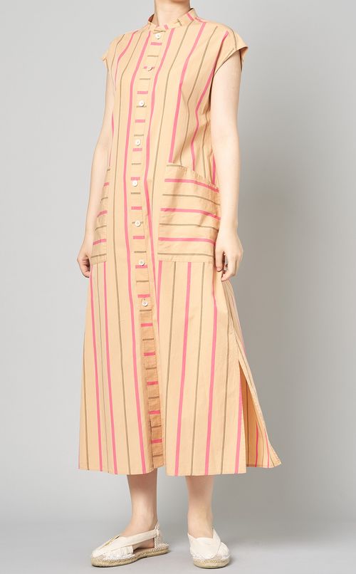 コットンシルクストライプシャツドレス