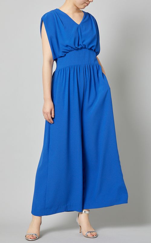 Vネックスリーブレスオールインワン