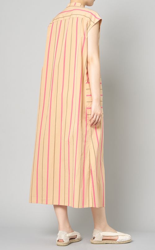 コットンシルクストライプシャツドレス