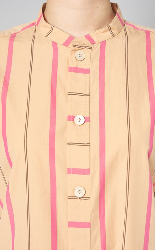 コットンシルクストライプシャツドレス