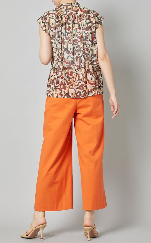 プリントギャザーボウタイブラウス