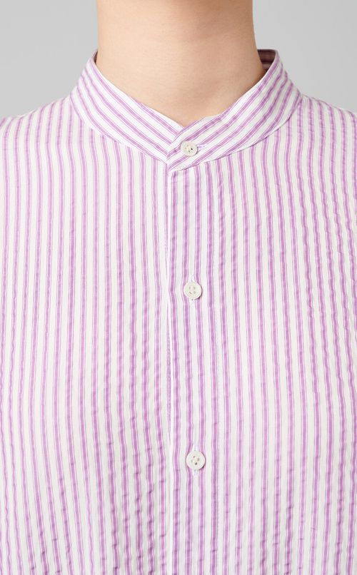 スタンドカラーストライプワンピース