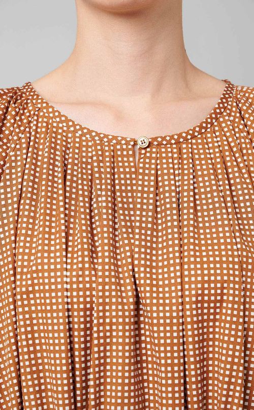 チェックプリントパフスリーブワンピース